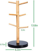 Wisuce Suporte de caneca de café de bambu, base mais grossa, suporte para copo de café, suporte para balcão, suporte para canecas com 6 ganchos (natural)