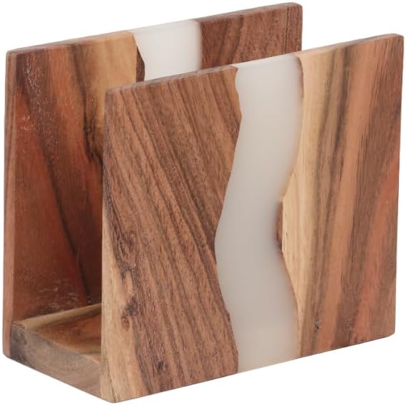 Porta-guardanapos de madeira de acácia e resina epóxi transparente para mesa