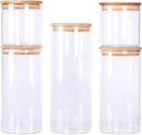 Conjunto de recipientes empilháveis de cozinha, pacote com 5 potes de armazenamento de alimentos de vidro transparente com tampa hermética de bambu para doces, biscoitos, arroz,