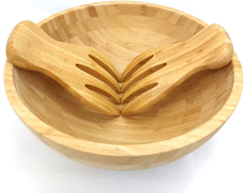 Large Bamboo Wood Salad Bowl Fruit Serving Bowl Mixing Bowl Popcorn Bowl Bread Bowl, 11 inch Diameter, 1-Pack