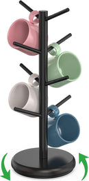 BAMBANG Suporte de caneca de árvore, rotação de 360°, 8 ganchos, suporte de copo de café para bancada, suporte de bambu para cozinha, bancada, casa, natural