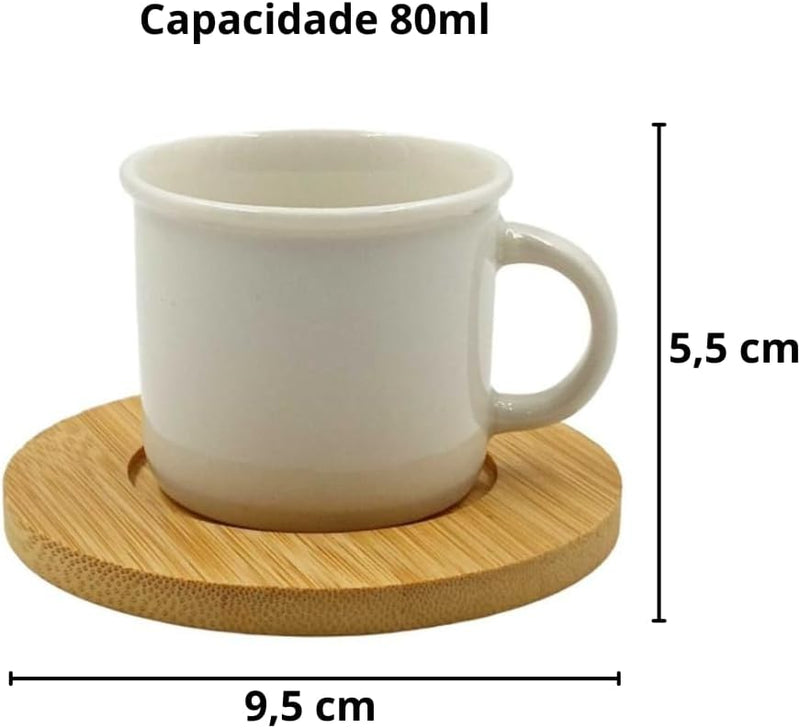 Conjunto de 2 Xícaras de Porcelana Pires de Bambu 80ml
