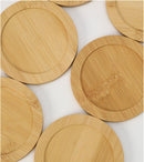 Kit Com 6 Porta Copos De Bambu Natural Redondos Descanso De Copo Premium