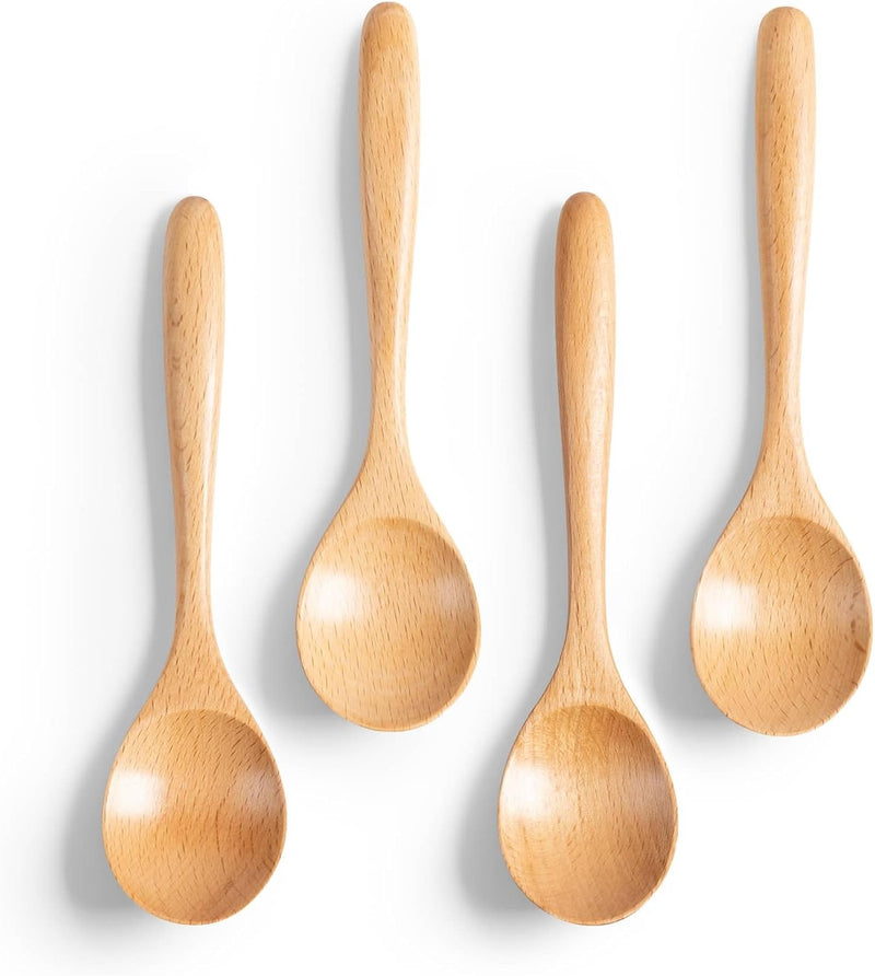 6 colheres de madeira para mel, colheres de madeira pequenas de 17 cm - Ótimo para chá, café e sopa, conjunto de colheres de mesa de servir de madeira, colher de chá de bambu a granel para