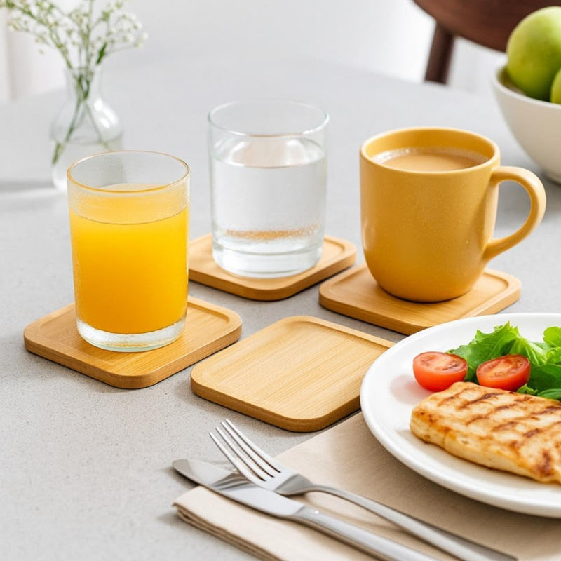 Kit 8 Porta Copos Pires De Bambu 10x10 Cm Premium