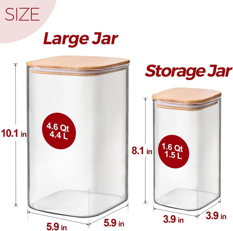 Frascos de armazenamento de vidro com tampa de bambu, recipientes de cozinha herméticos para assar, recipiente de alimentos para especiarias, biscoitos, chá, café e lanches (4 pacotes de 0,6 qt)