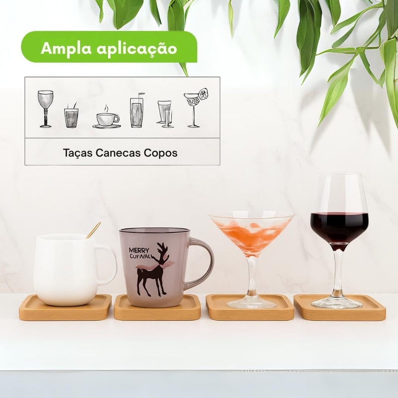 Kit 8 Porta Copos Pires De Bambu 10x10 Cm Premium