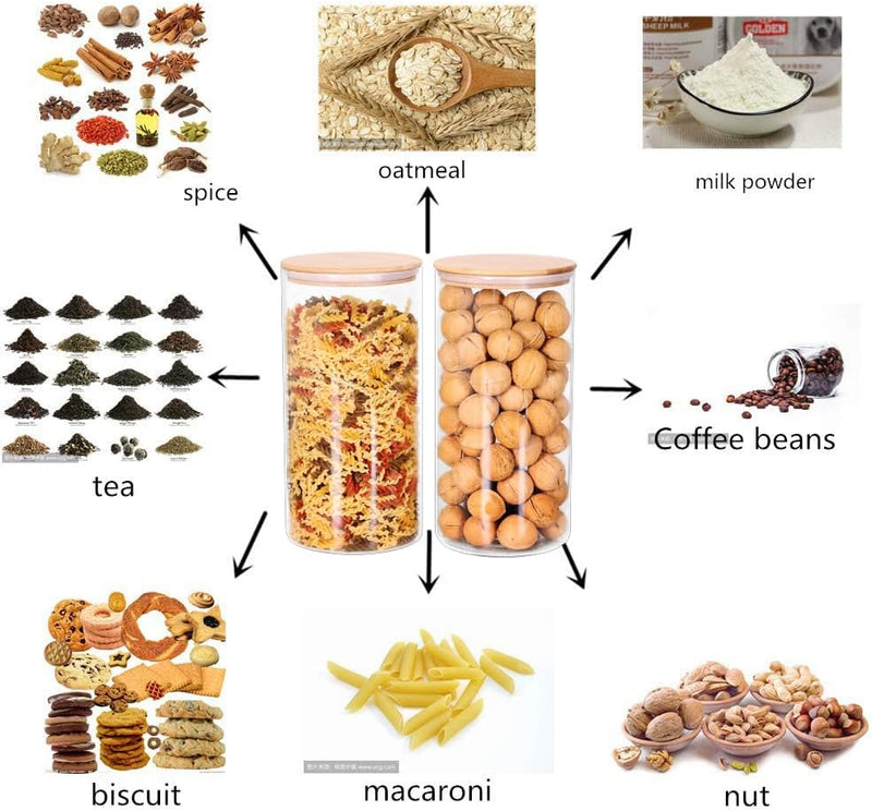 Conjunto de recipientes empilháveis de cozinha, pacote com 5 potes de armazenamento de alimentos de vidro transparente com tampa hermética de bambu para doces, biscoitos, arroz,