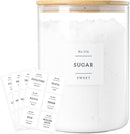 Pacote com 5 frascos de vidro com tampas herméticas de bambu - Recipientes empilháveis de armazenamento de alimentos com 132 etiquetas de despensa - com tampa de madeira para doces,