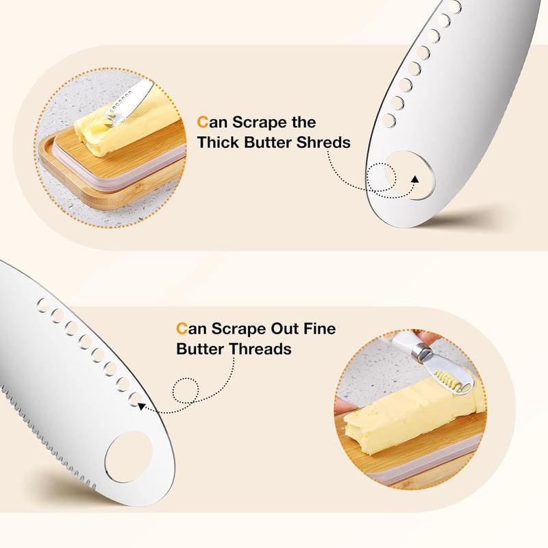 Manteiga de vidro com tampa e faca de bambu