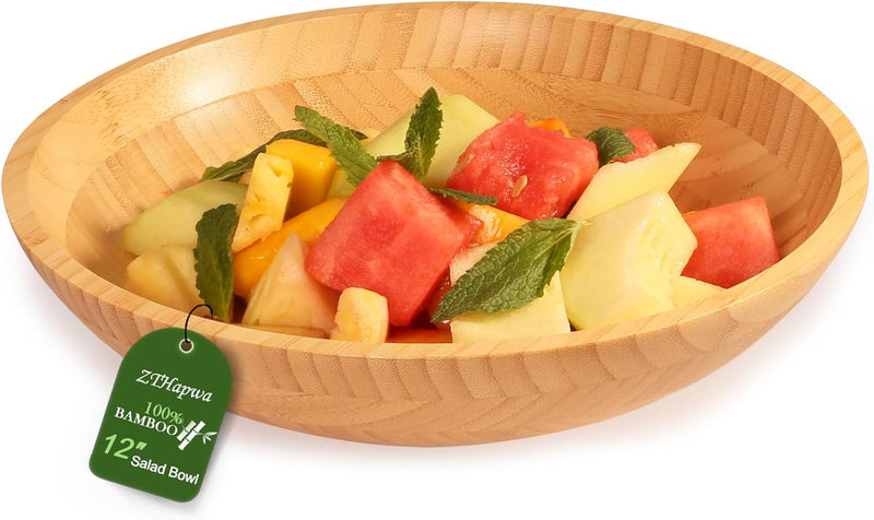 Tigelas de salada de bambu, tigelas grandes redondas de madeira de bambu de 20 cm para saladas/frutas/massas/legumes, tigela de servir à mão para entretenimento e festa, decoração de casa