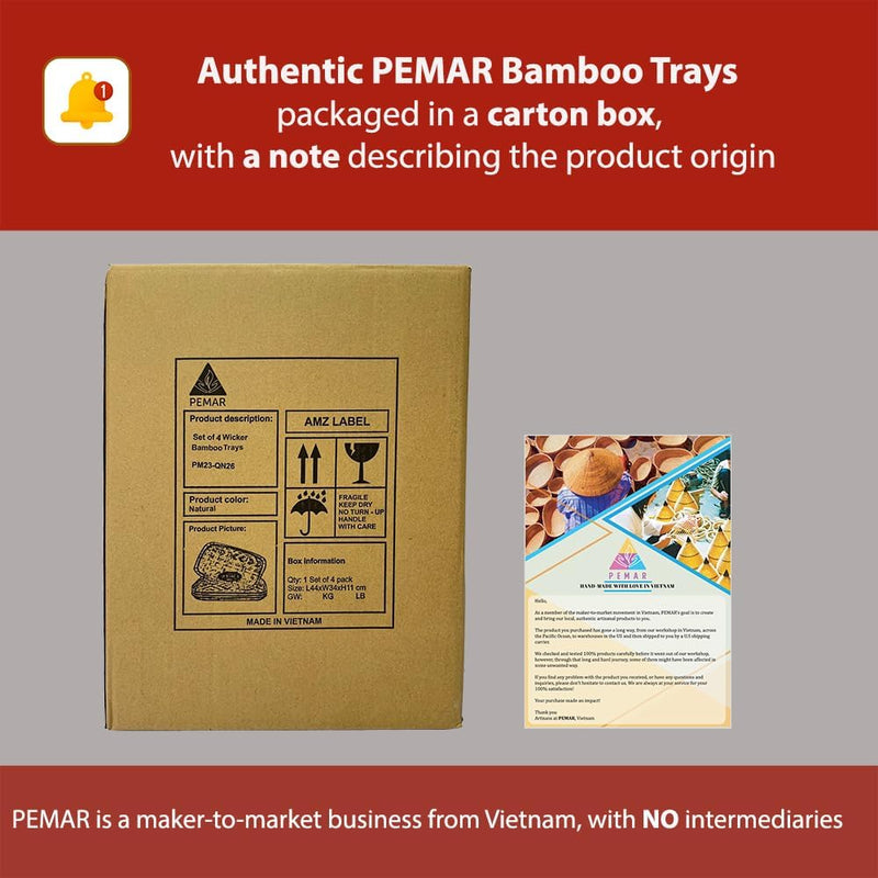 Conjunto com 2 Bandejas de Bambu com Alças – Retangulares para Café, Lanches e Decoração