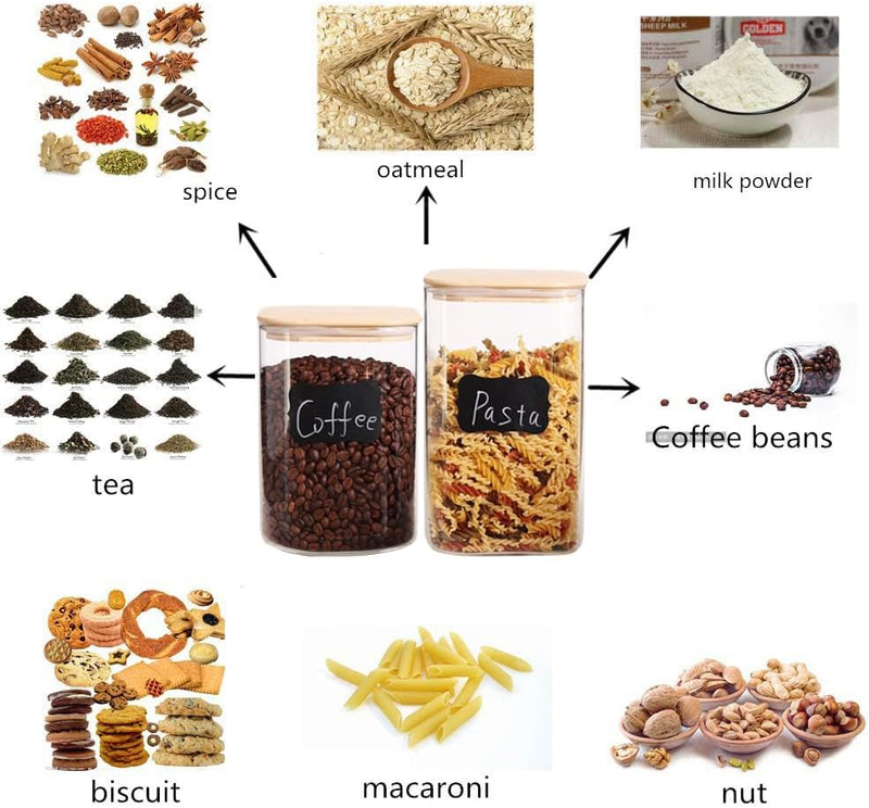 Conjunto de recipientes empilháveis de cozinha, pacote com 5 potes de armazenamento de alimentos de vidro transparente com tampa hermética de bambu para doces, biscoitos, arroz,