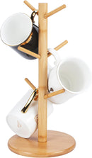 Suporte de caneca de bambu, 6 ganchos para canecas de café, suporte decorativo para balcão, caneca de café antiderrapante, árvore