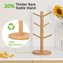 Wisuce Suporte de caneca de café de bambu, base mais grossa, suporte para copo de café, suporte para balcão, suporte para canecas com 6 ganchos (natural)