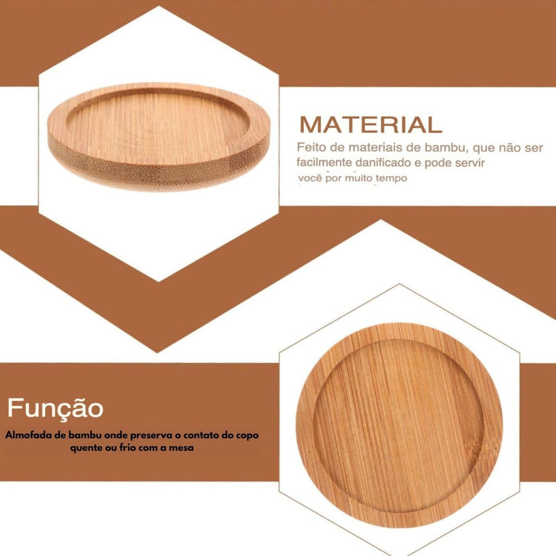 Kit 6 Porta Copos Descanso de Copos de Bambu 10x10 Premium