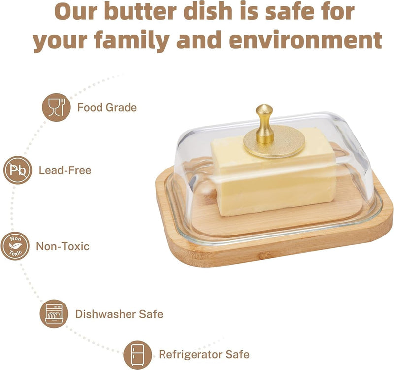 Manteiga grande de vidro com tampa e faca para bancada e geladeira