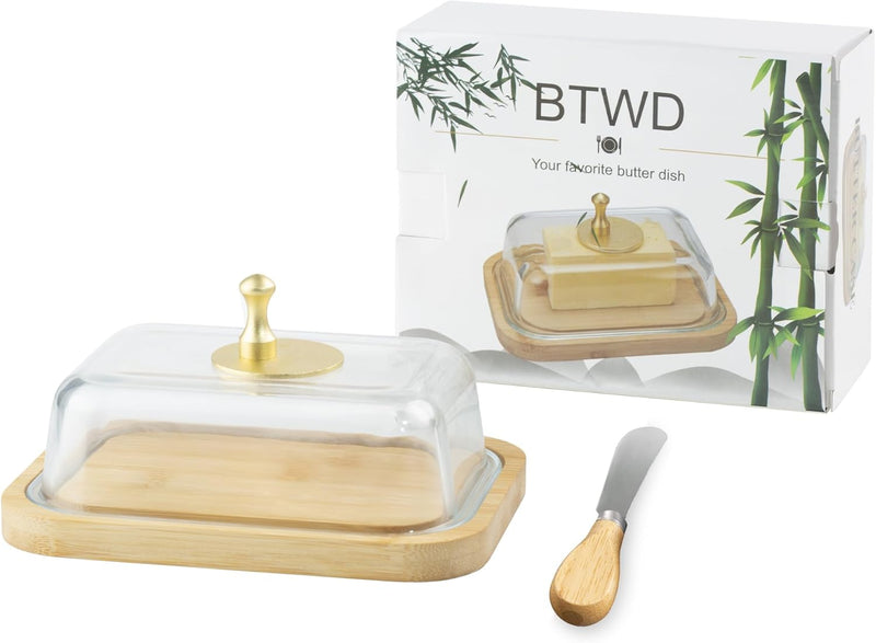 Manteiga grande de vidro com tampa e faca para bancada e geladeira