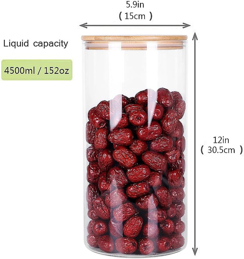 Conjunto de recipientes empilháveis de cozinha, pacote com 5 potes de armazenamento de alimentos de vidro transparente com tampa hermética de bambu para doces, biscoitos, arroz,