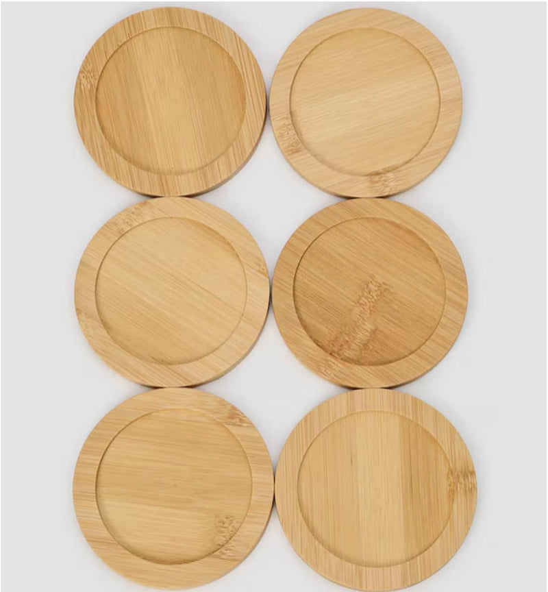 Kit Com 6 Porta Copos De Bambu Natural Redondos Descanso De Copo Premium