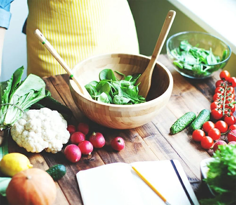 Lawei Conjunto de 4 tigelas de salada de bambu – 18 x 5,6 cm, tigelas individuais de refeição frutas, salada, massa, cereal, arroz e lanches