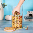Conjunto de recipientes empilháveis de cozinha, pacote com 5 potes de armazenamento de alimentos de vidro transparente com tampa hermética de bambu para doces, biscoitos, arroz,