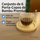 Kit Com 6 Porta Copos De Bambu Natural Redondos Descanso De Copo Premium