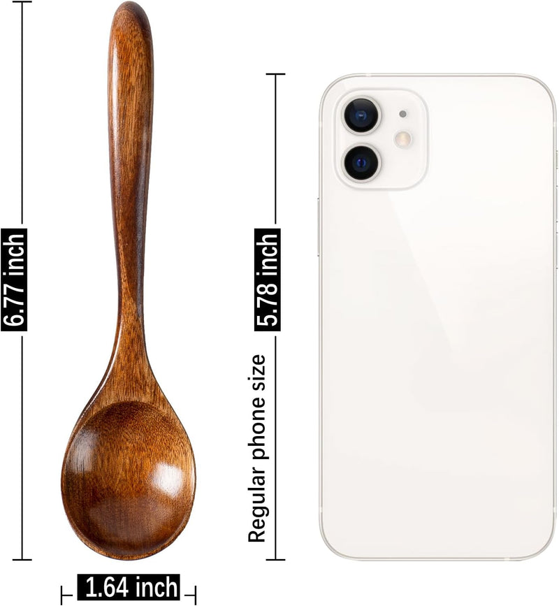 6 colheres de madeira para mel, colheres de madeira pequenas de 17 cm - Ótimo para chá, café e sopa, conjunto de colheres de mesa de servir de madeira, colher de chá de bambu a granel para