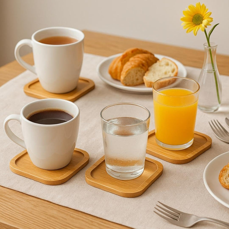 Kit 8 Porta Copos Pires De Bambu 10x10 Cm Premium