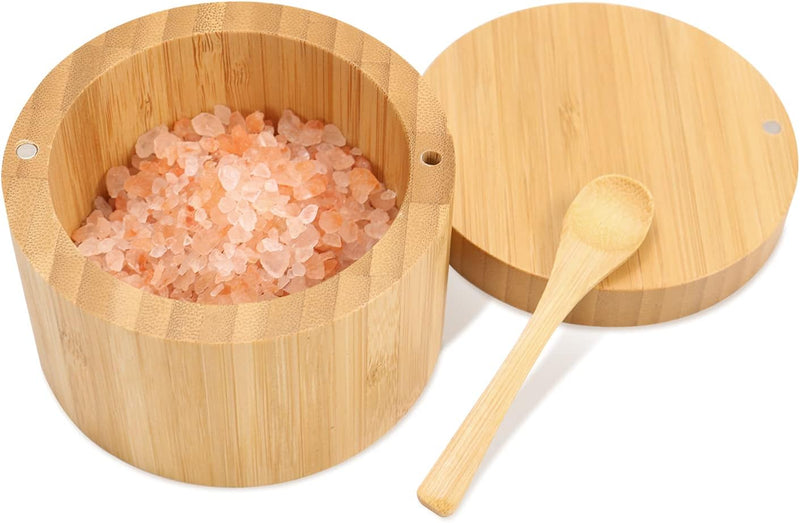 Adega de sal de bambu com mini colher