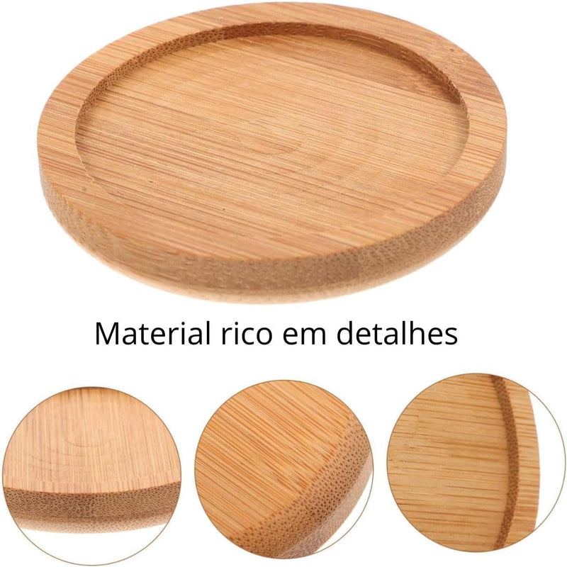 Kit 6 Porta Copos Descanso de Copos de Bambu 10x10 Premium
