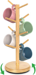 BAMBANG Suporte de caneca de árvore, rotação de 360°, 8 ganchos, suporte de copo de café para bancada, suporte de bambu para cozinha, bancada, casa, natural