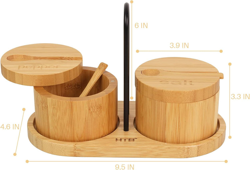 Adega de sal de bambu com mini colher