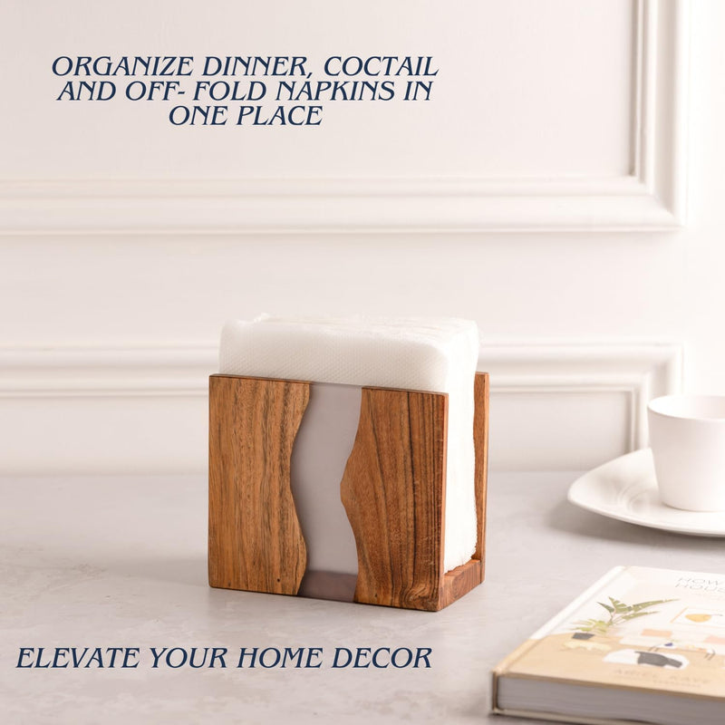 Porta-guardanapos de madeira de acácia e resina epóxi transparente para mesa