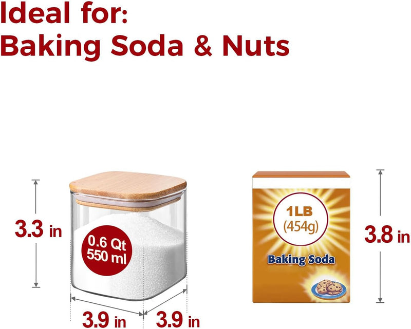 Frascos de armazenamento de vidro com tampa de bambu, recipientes de cozinha herméticos para assar, recipiente de alimentos para especiarias, biscoitos, chá, café e lanches (4 pacotes de 0,6 qt)