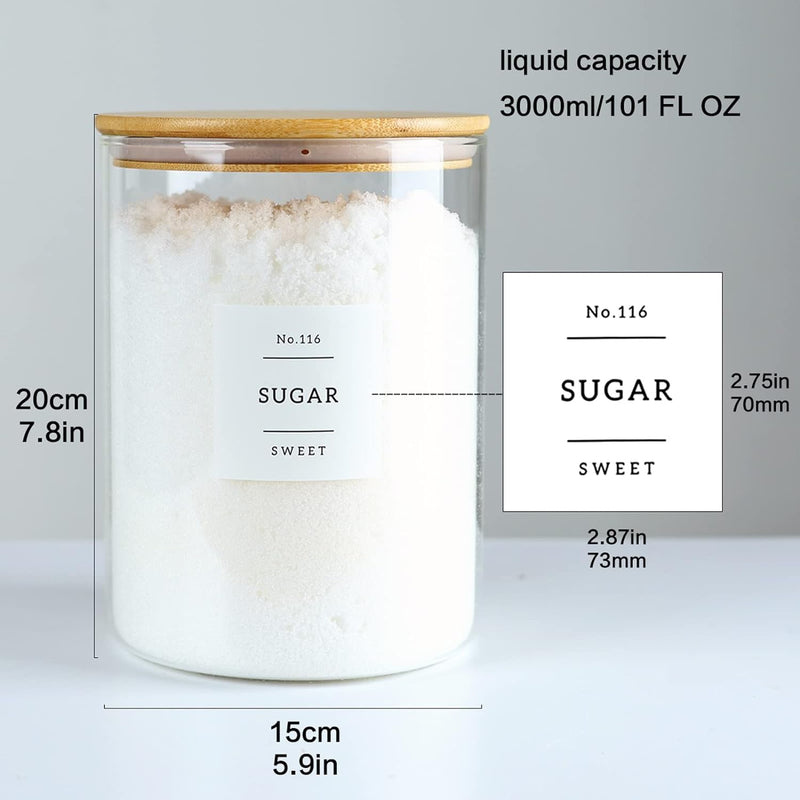 Pacote com 5 frascos de vidro com tampas herméticas de bambu - Recipientes empilháveis de armazenamento de alimentos com 132 etiquetas de despensa - com tampa de madeira para doces,
