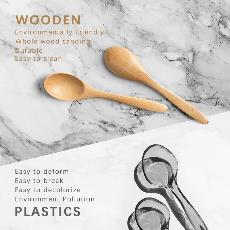 7 colheres de madeira pequenas, colheres de mel de 14 cm para chá, colher de chá de mel de madeira para café, pequenas colheres de madeira, colher de mesa de bambu para mexer, conjunto de