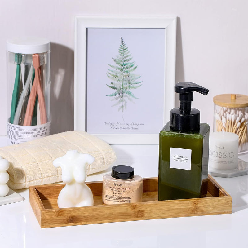 Bamboo Tea Serving Tray 3 Pcs Decorative Multi Use Bathroom Counter Tray with Edges Bamboo Vanity for Dresser Food Coffee Tea Snack Tissues Candles, 11 x 4 Inch(Rectangle Style)