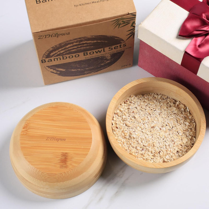 Conjunto de 2 tigelas de sopa para sobremesas/cereais/massas/frutas | Tigelas de servir de bambu natural para nozes/doces/lanches/pistache | Acessórios de charcutaria para