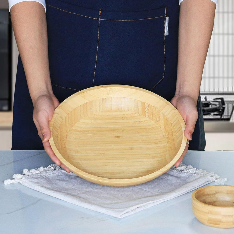 Tigelas de salada de bambu, tigelas grandes redondas de madeira de bambu de 20 cm para saladas/frutas/massas/legumes, tigela de servir à mão para entretenimento e festa, decoração de casa