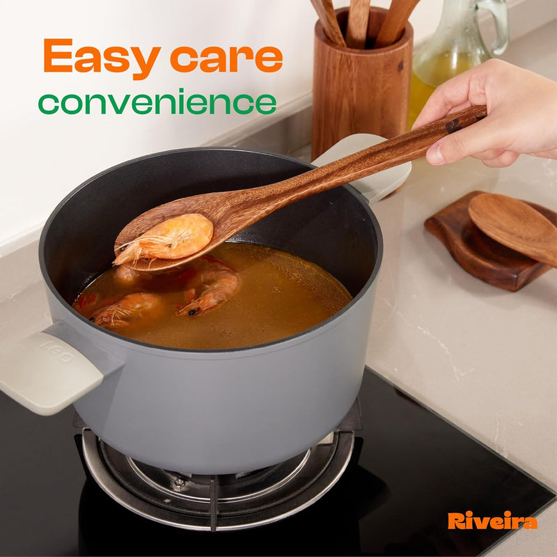 Riveira Colheres de cozinha de bambu com 6 peças – Conjunto de utensílios de cozinha de madeira com colheres de madeira para cozinhar e espátulas, conjuntos de utensílios de madeira – Conjunto de