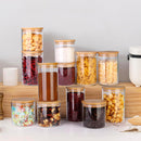 Frascos de vidro para alimentos com tampas, recipientes de armazenamento de vidro de 900 ml com tampas herméticas de bambu, conjunto de 4 recipientes de vidro redondos, organizadores de despensa e