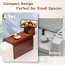 Bandeja de suporte de copo de sofá, bandeja de braço de sofá de bambu com suporte giratório de 360°, bandeja de descanso de braço de sofá dobrável 3 em 1 para controle remoto/lanches/xícaras/bebidas