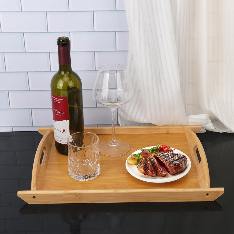 Bandeja de Bambu Grande com Alças – Kit 4 Unidades (43x30x3 cm)