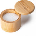 Saleiro de bambu, caixa de sal com tampa magnética giratória