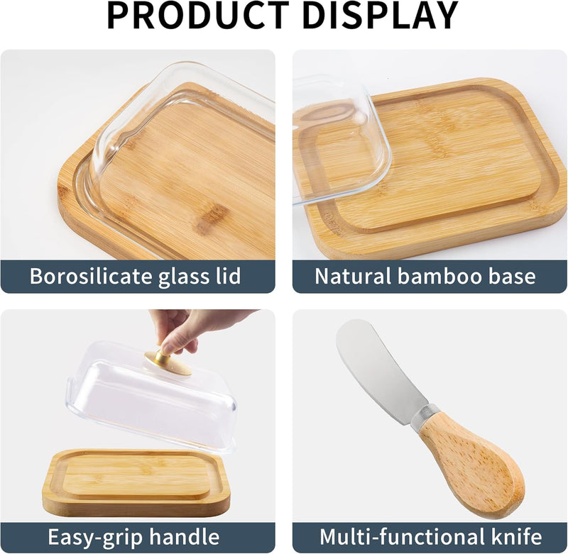 Manteiga grande de vidro com tampa e faca para bancada e geladeira