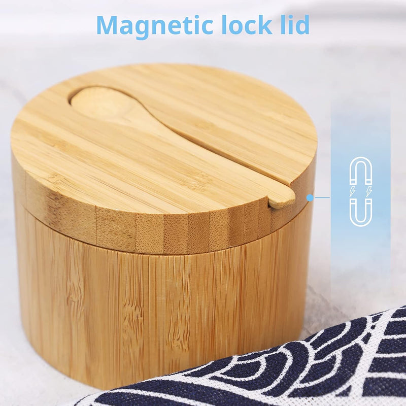 Adega de sal de bambu com mini colher