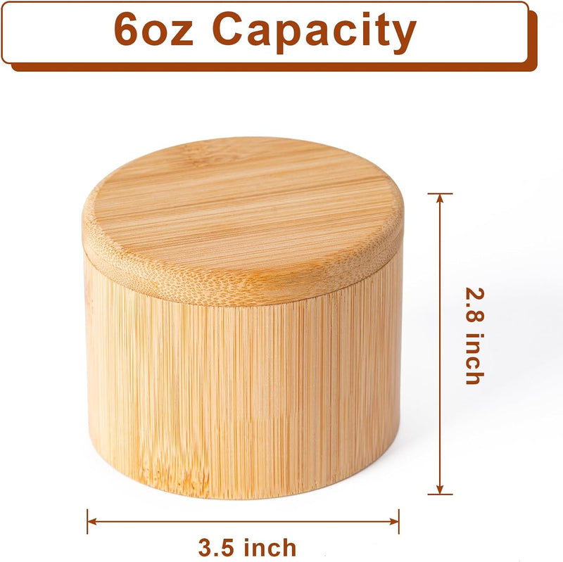 Saleiro de bambu, caixa de sal com tampa magnética giratória