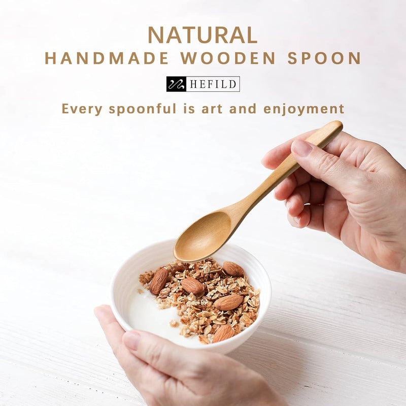 7 colheres de madeira pequenas, colheres de mel de 14 cm para chá, colher de chá de mel de madeira para café, pequenas colheres de madeira, colher de mesa de bambu para mexer, conjunto de