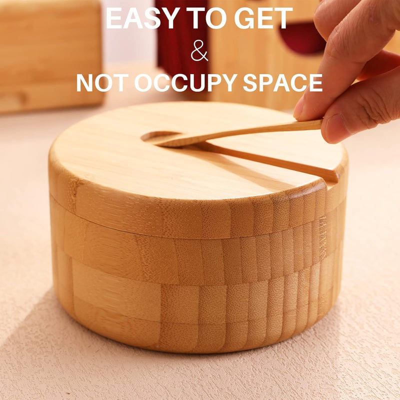 Adega de sal de bambu com mini colher